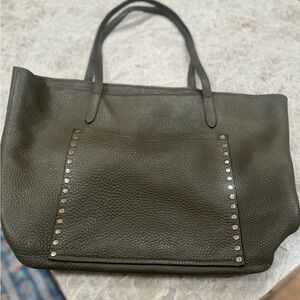 Rebecca Minkoff leather studded tote bag in olive green